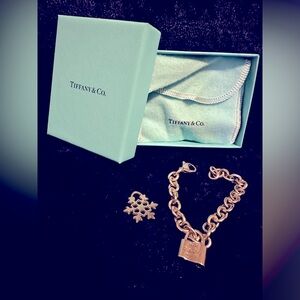 Tiffany Sterling Silver Charm Padlock Bracelet with extra charm, bag, and box!!